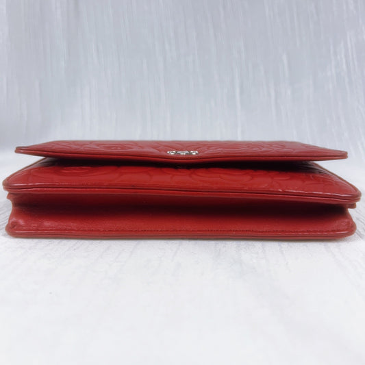 98% NEW - CHANEL Camellia Red Lambskin WOC with Silver Hardware 9 x 4 x 5 cm